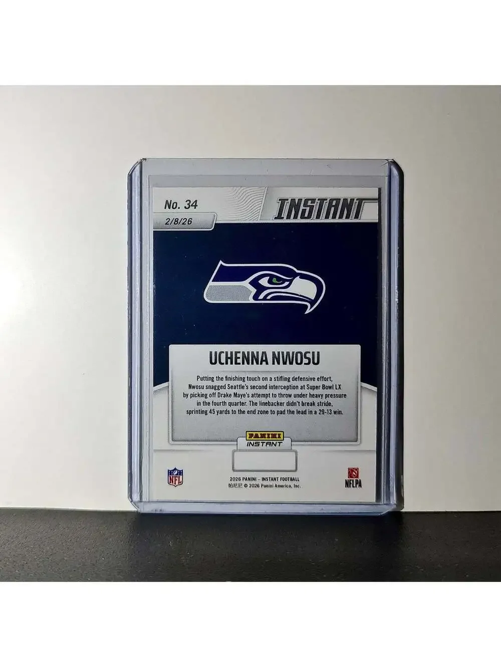 Uchenna Nwosu 2026 Panini NFL Super Bowl LIX Champions #34 Card Seattle Seahawks